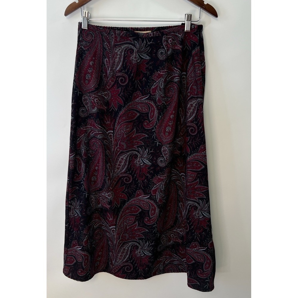 Vintage Dark Paisley Midi Skirt Faux Suede Romantic Sz 10 Career Academia Y2K